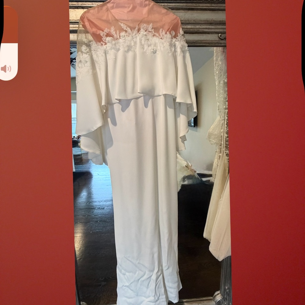 Elegant White wedding Dress with Blush Lace Yoke